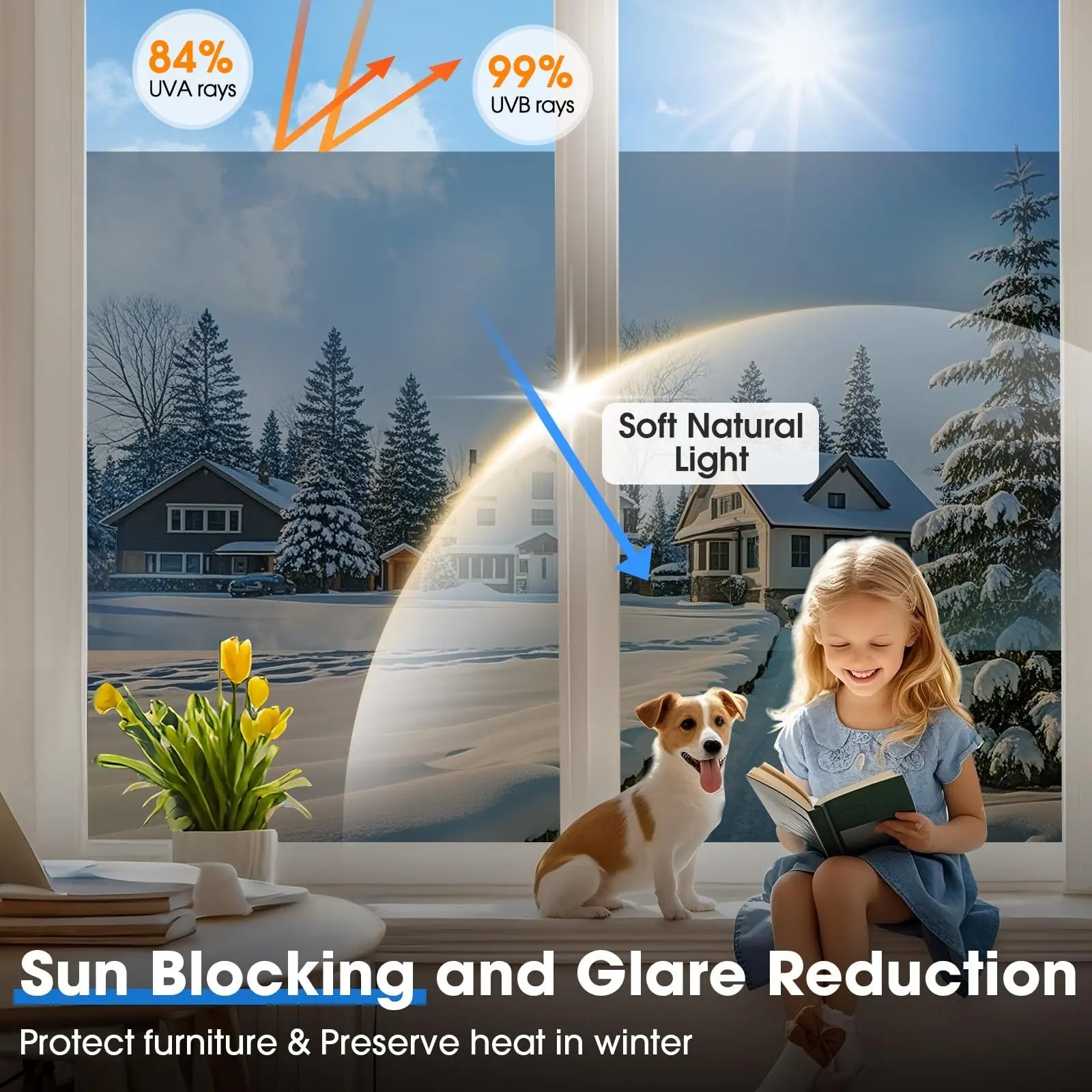 One-Way Privacy Window Film, Reflective Insulation Mirror Surface, Static Adhesive, UV Protection, Daytime Indoor Privacy, Silver Color, Window Privacy Films
